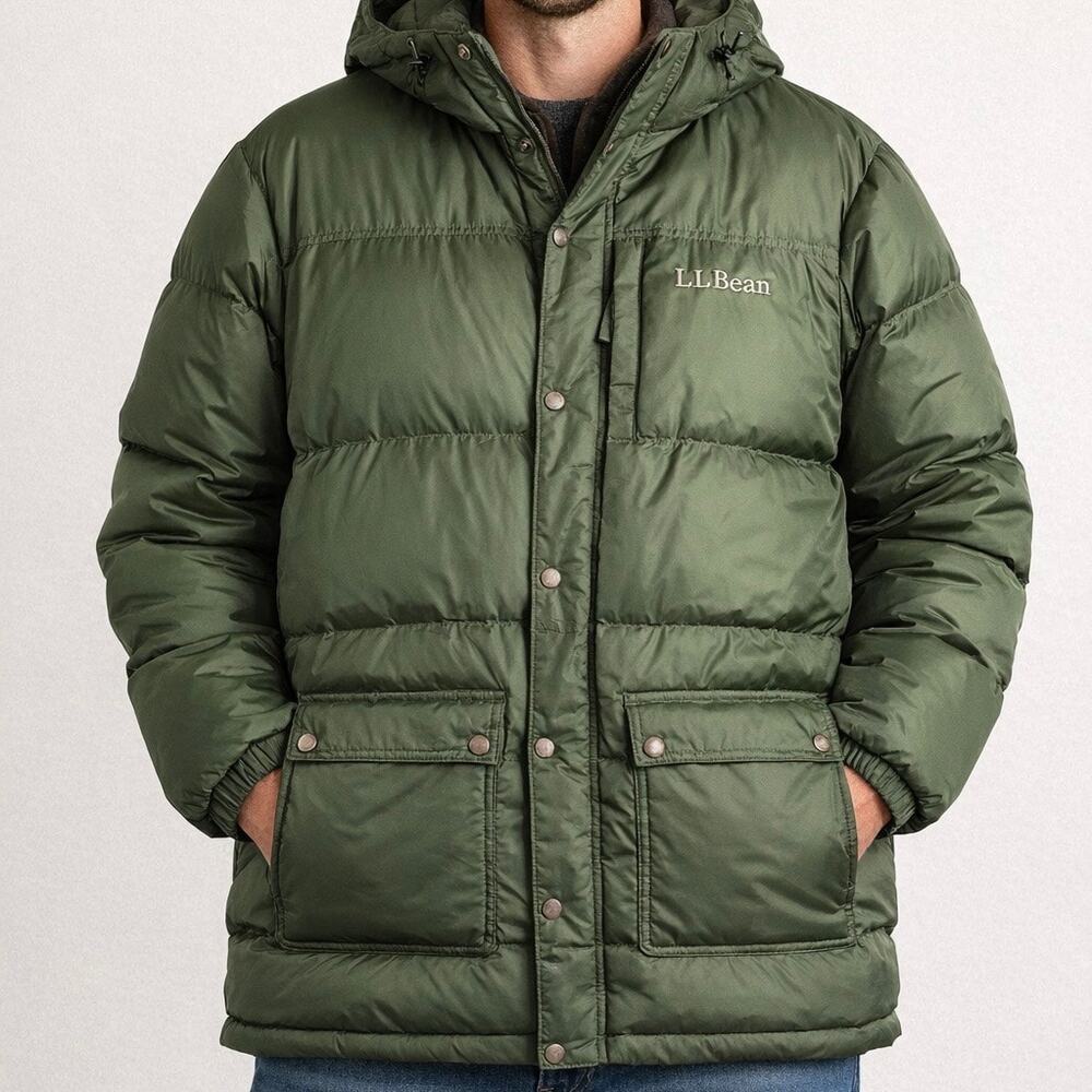 LL Bean Mens Baxter State Parka Olive Green Goose Down Puffer Jacket XL‎ DL401